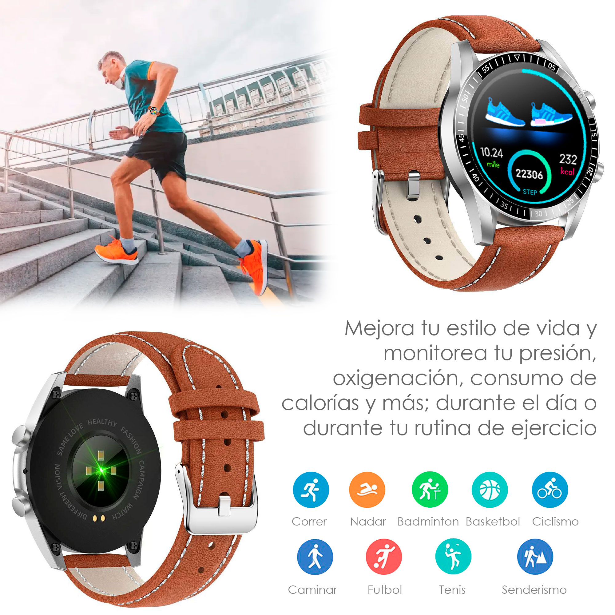 Foto 4 pulgar | Reloj Smartwatch Vak 115 Piel Bluetooth Calorias Musica