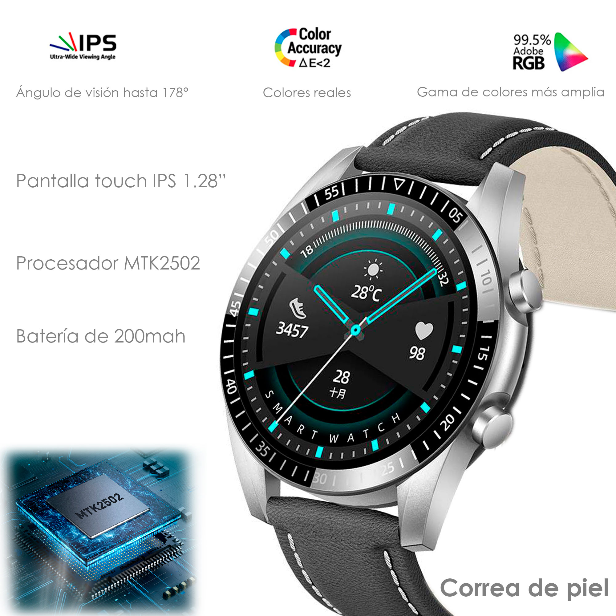 Foto 3 pulgar | Reloj Smartwatch Vak 115 Piel Bluetooth Calorias Musica