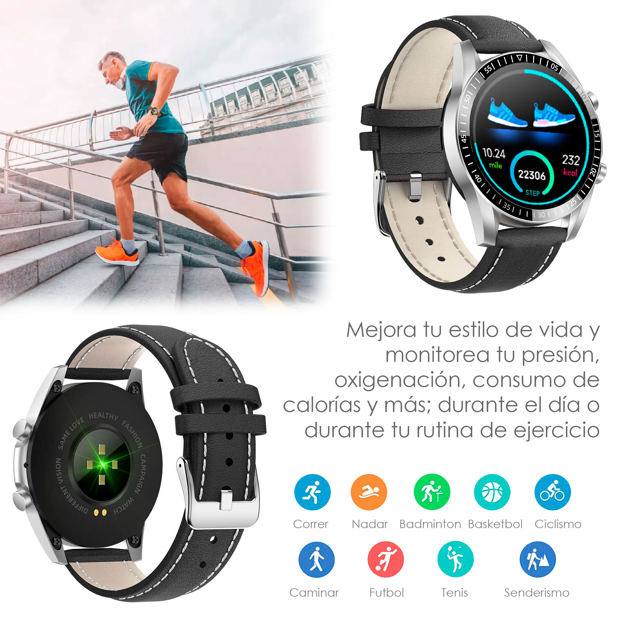 Foto 4 pulgar | Reloj Smartwatch Vak 115 Piel Bluetooth Calorias Musica