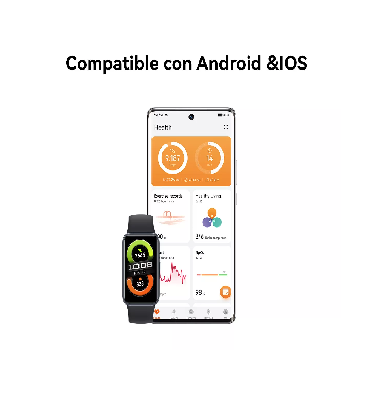 Foto 4 pulgar | Smartwatch Huawei Correa Silicon color Negro