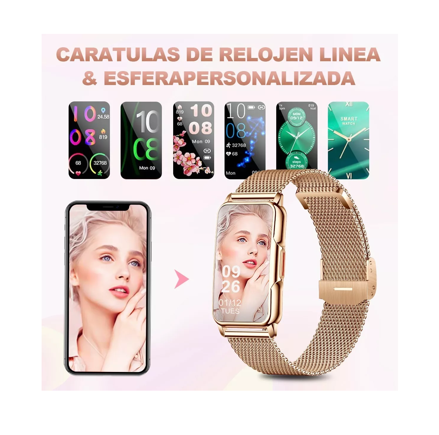 Foto 4 pulgar | Reloj Inteligente Bluetooth Smartwatch color Dorado para Mujer