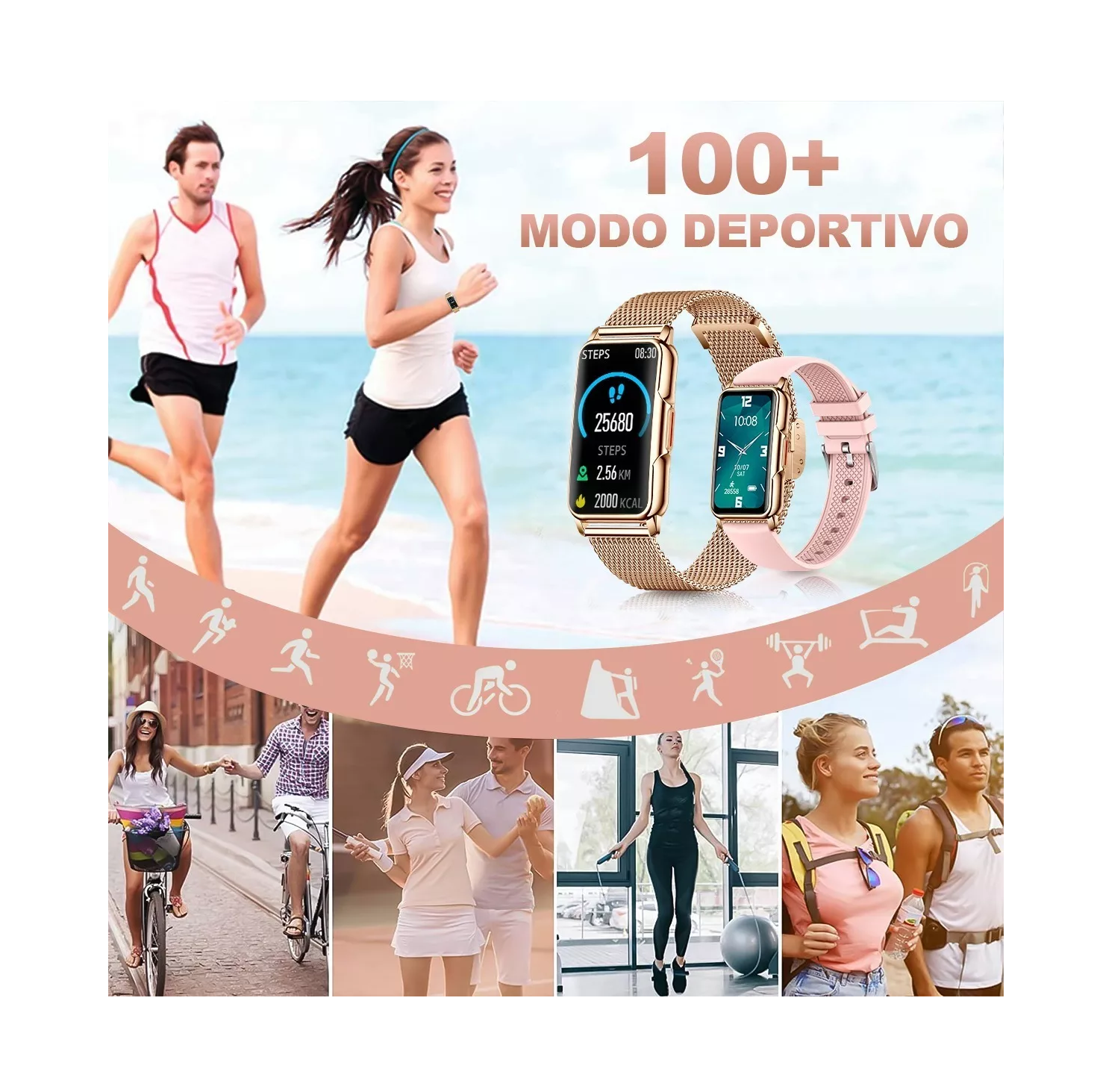 Foto 6 pulgar | Reloj Inteligente Bluetooth Smartwatch color Dorado para Mujer