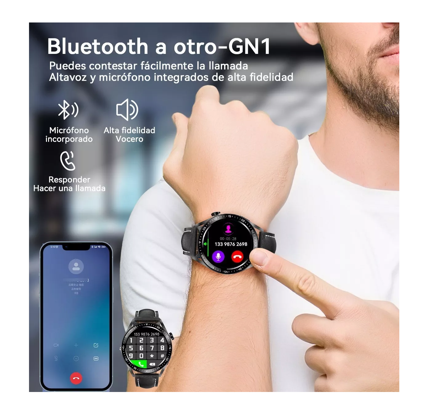Foto 4 | Smartwatch Lab.G Negro con Bluetooth para Hombre