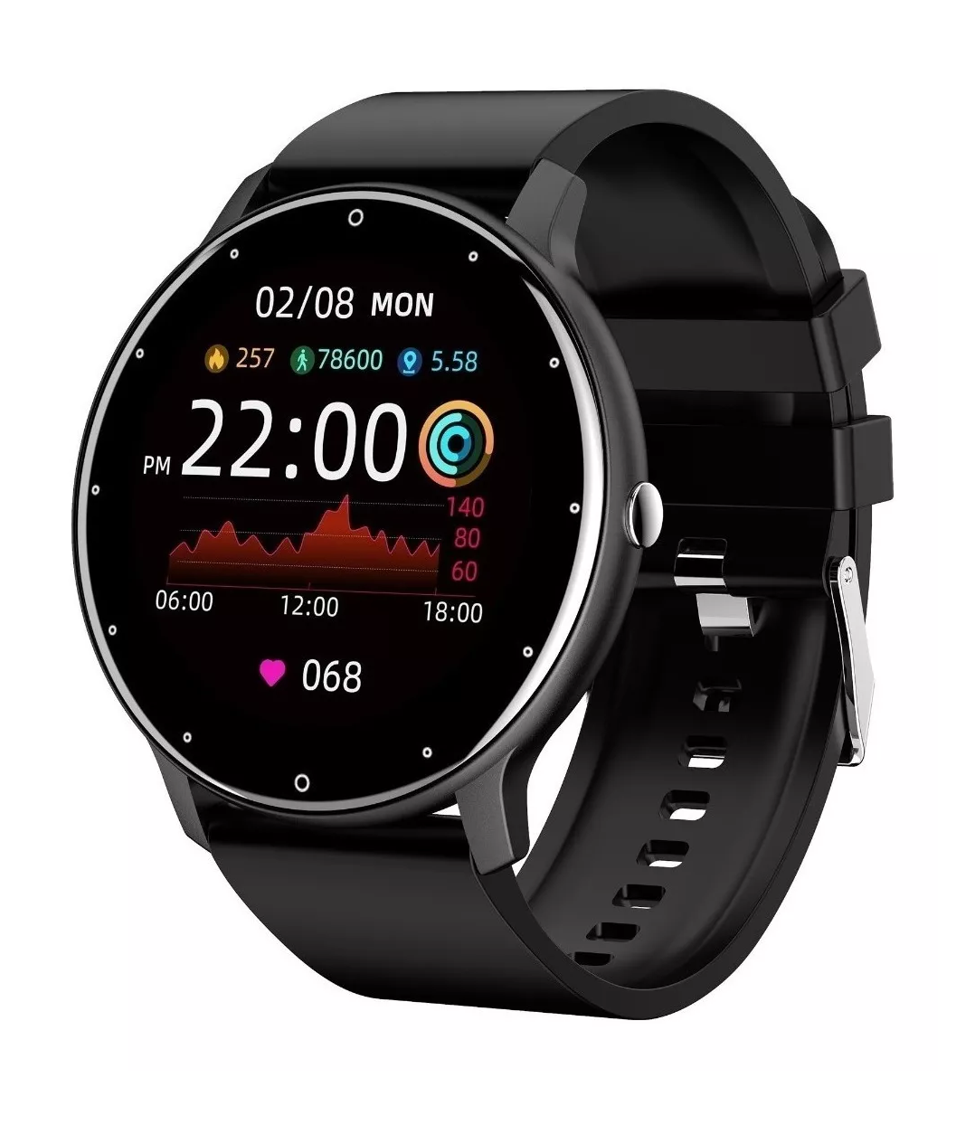 Reloj Smartwatch Caja Negra Malla de Silicona