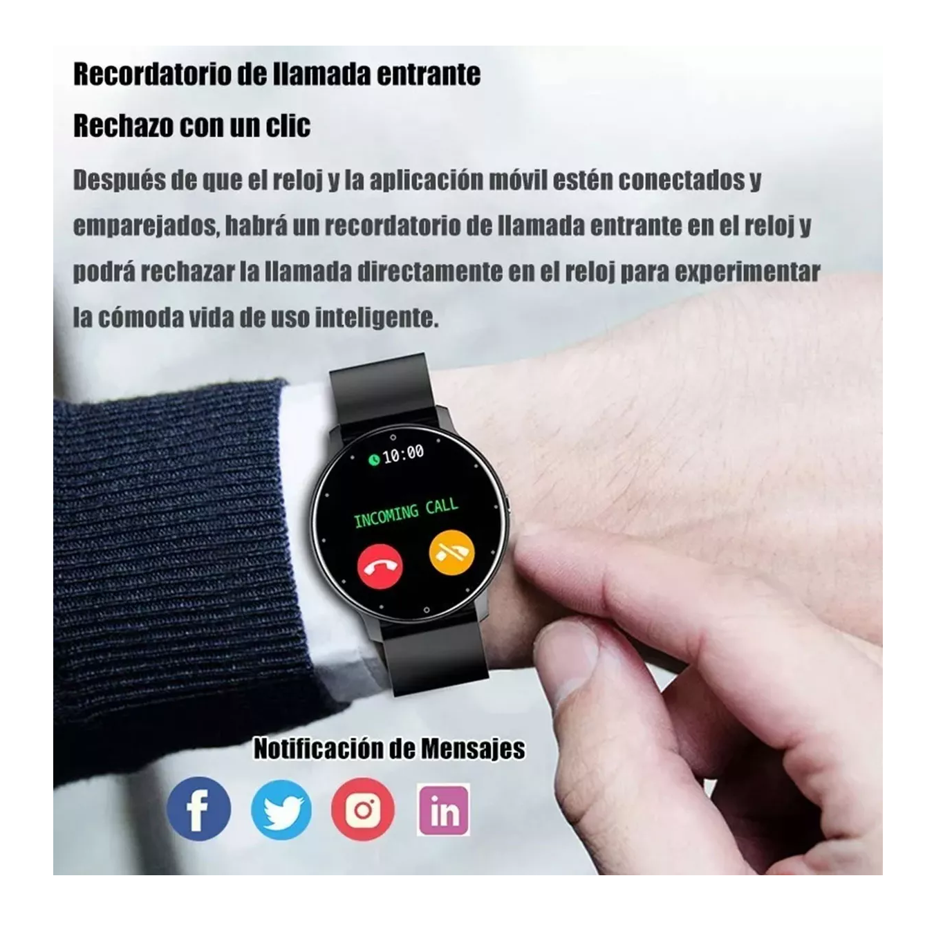 Foto 3 pulgar | Reloj Smartwatch Caja Negra Malla de Silicona