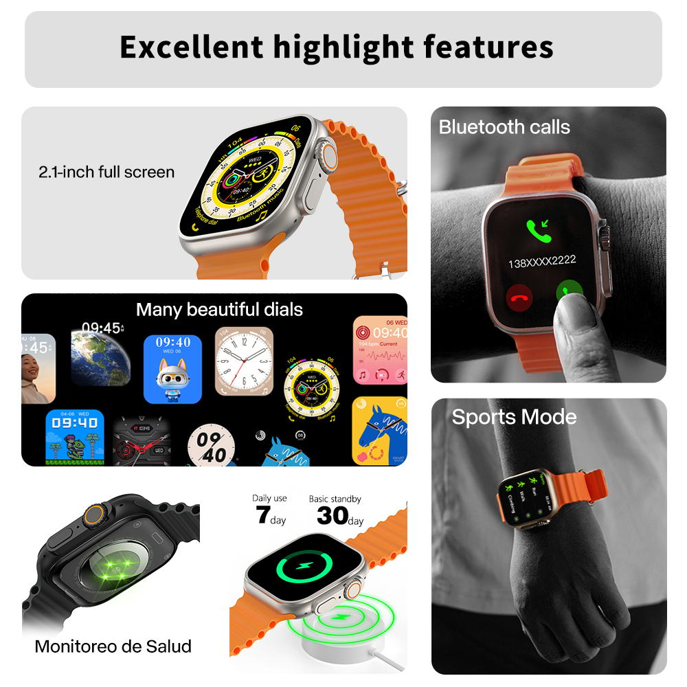 Foto 5 pulgar | Venta Internacional-Reloj Smartwatch Generic Hk8 Naranja con Bluetooth