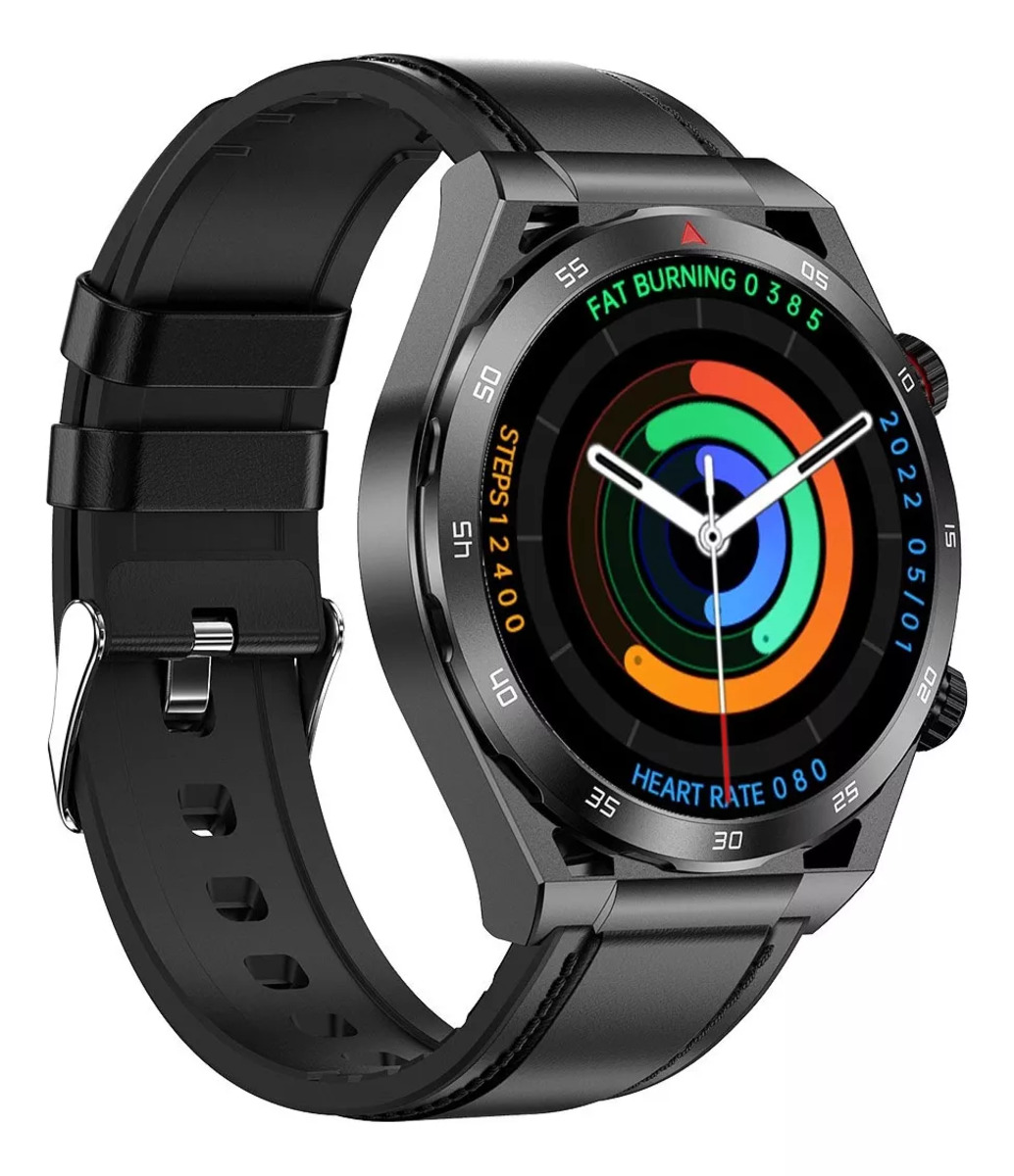 Smart Watch Reloj Inteligente T80 Cuero Fralugio Glucosa Ecg Negro