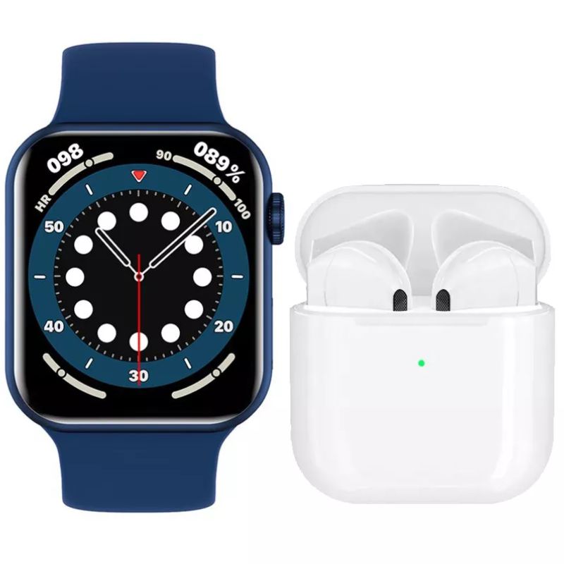 Combo Smartwatch Azul con Audífonos