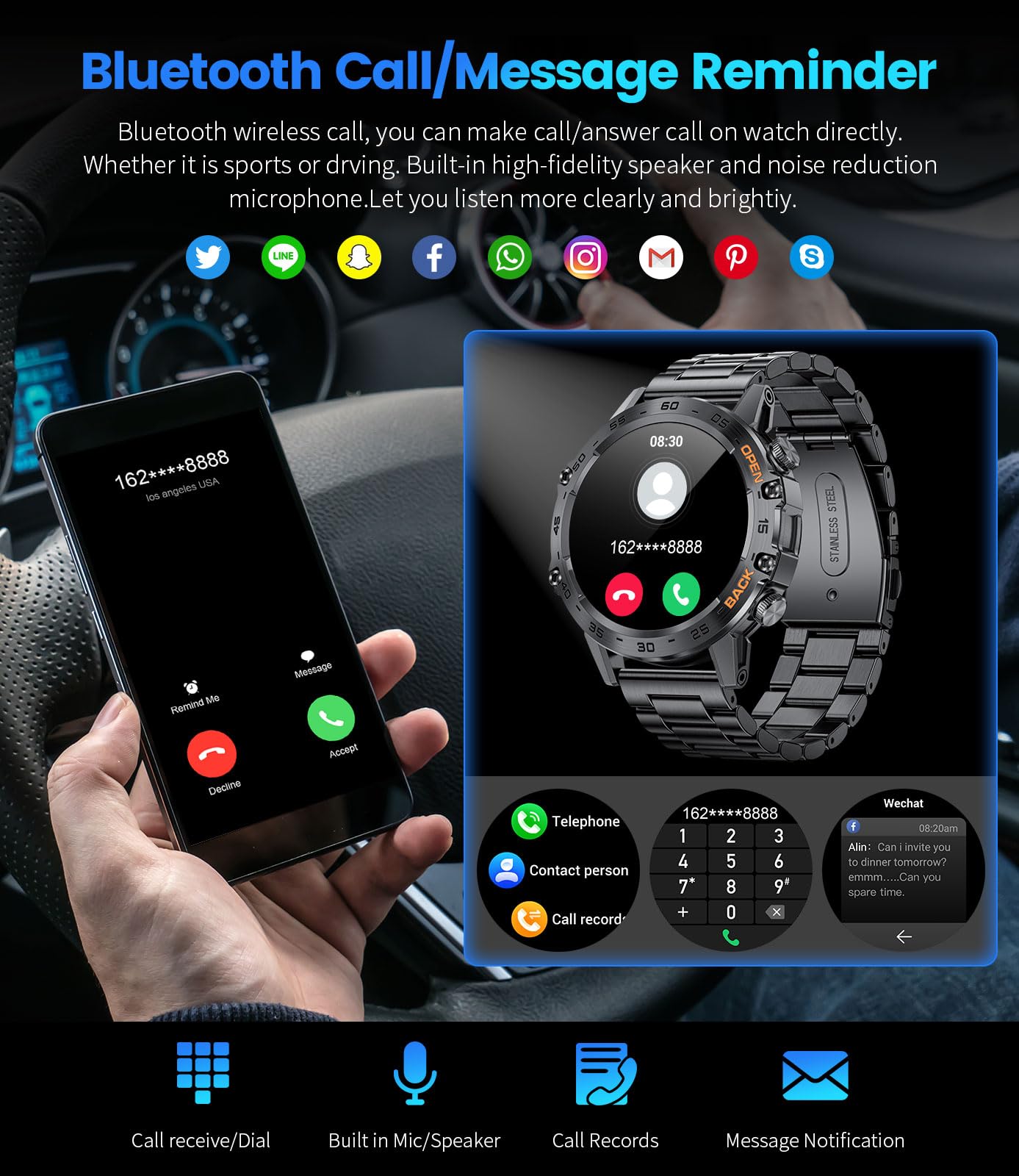 Foto 6 pulgar | Venta Internacional - Reloj Inteligente Foxbox Para Responder/hacer Llamadas Android Ios Para Hombre, Negro