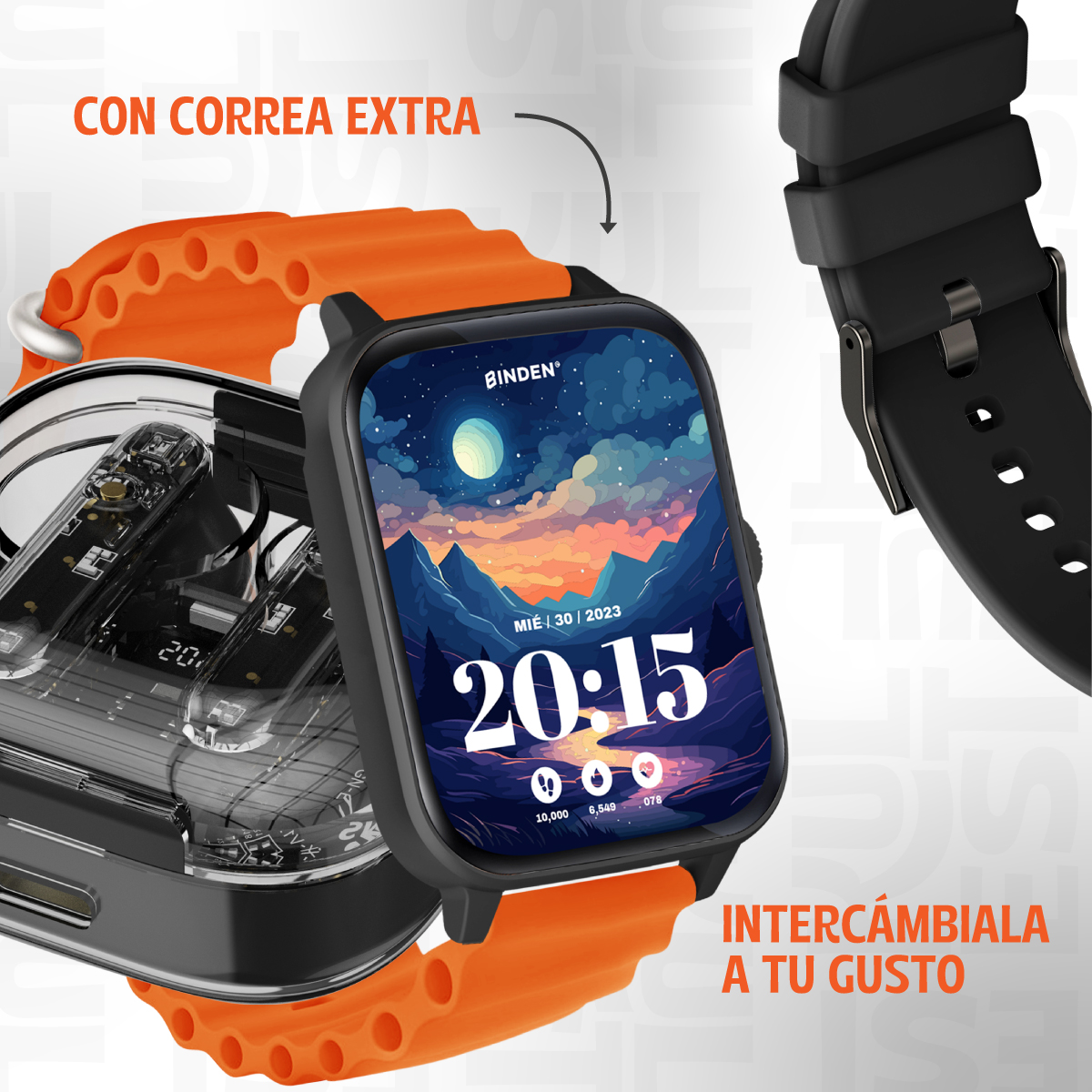 Foto 5 pulgar | Reloj Smartwatch Binden Negro con Audífonos True Wireless