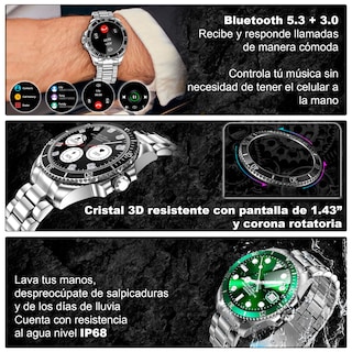 Foto 3 | Reloj Smartwatch Vak C1 Acero Submarine NFC Cristal 3D