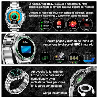 Foto 4 | Reloj Smartwatch Vak C1 Acero Submarine NFC Cristal 3D