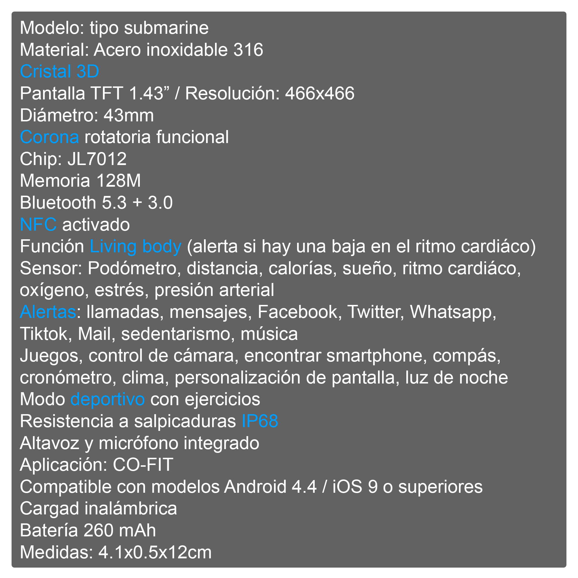 Foto 7 pulgar | Reloj Smartwatch Vak C1 Acero Submarine NFC Cristal 3D