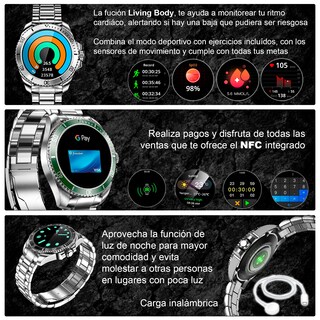 Foto 4 | Reloj Smartwatch Vak C1 Acero Submarine NFC Cristal 3D