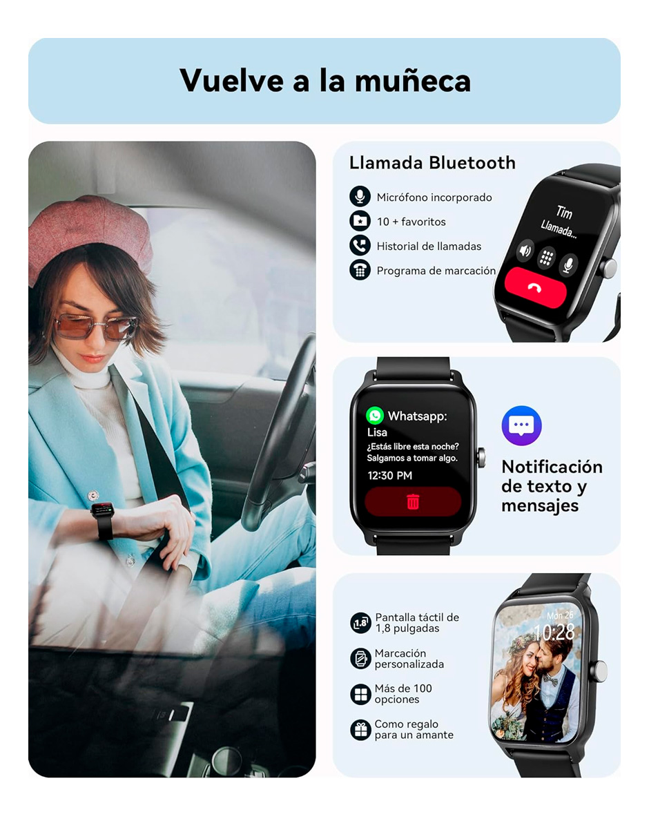 Foto 5 | Reloj Inteligente Idw13001 Petukita Box Negro Con Alexa