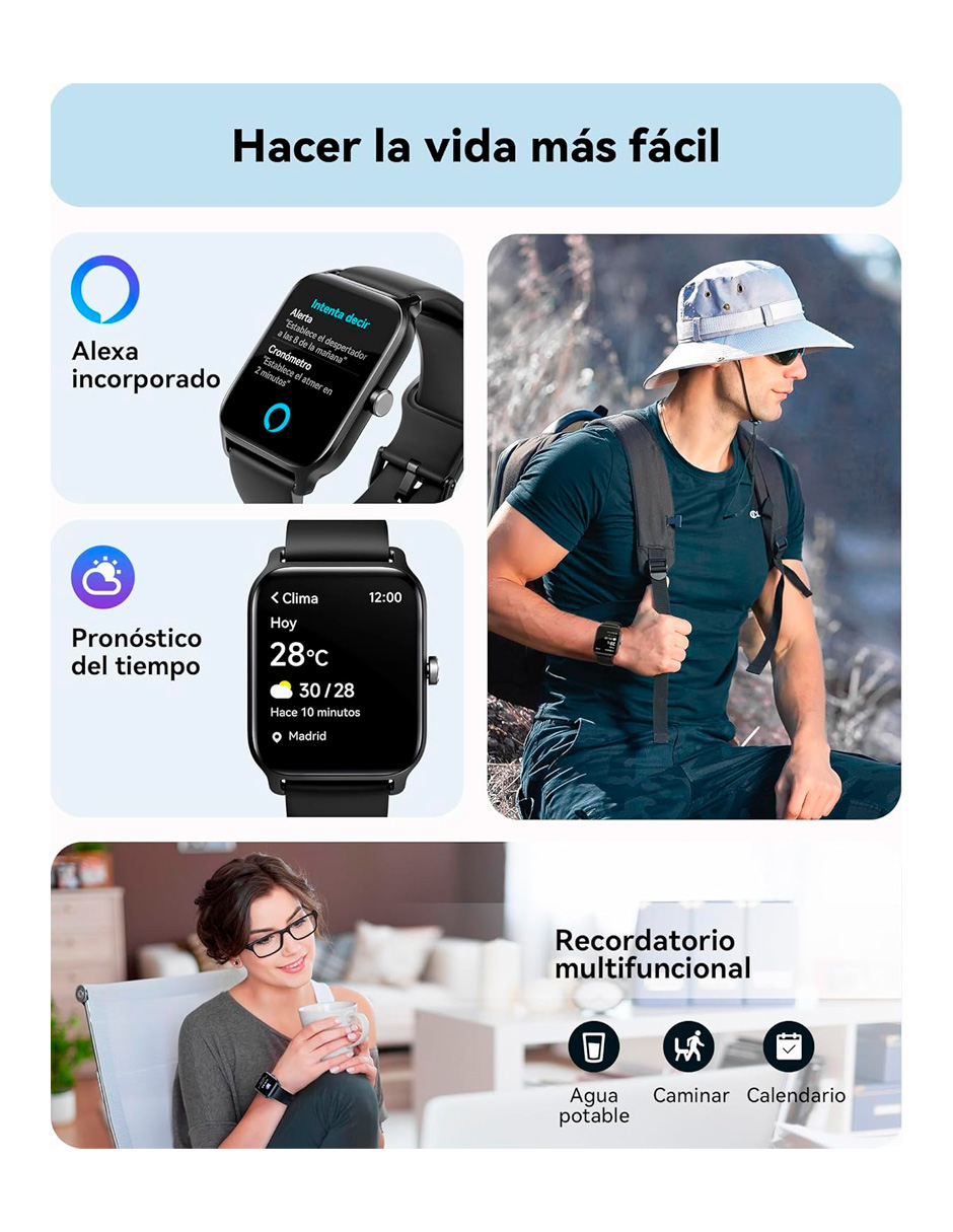 Foto 7 | Reloj Inteligente Idw13001 Petukita Box Negro Con Alexa