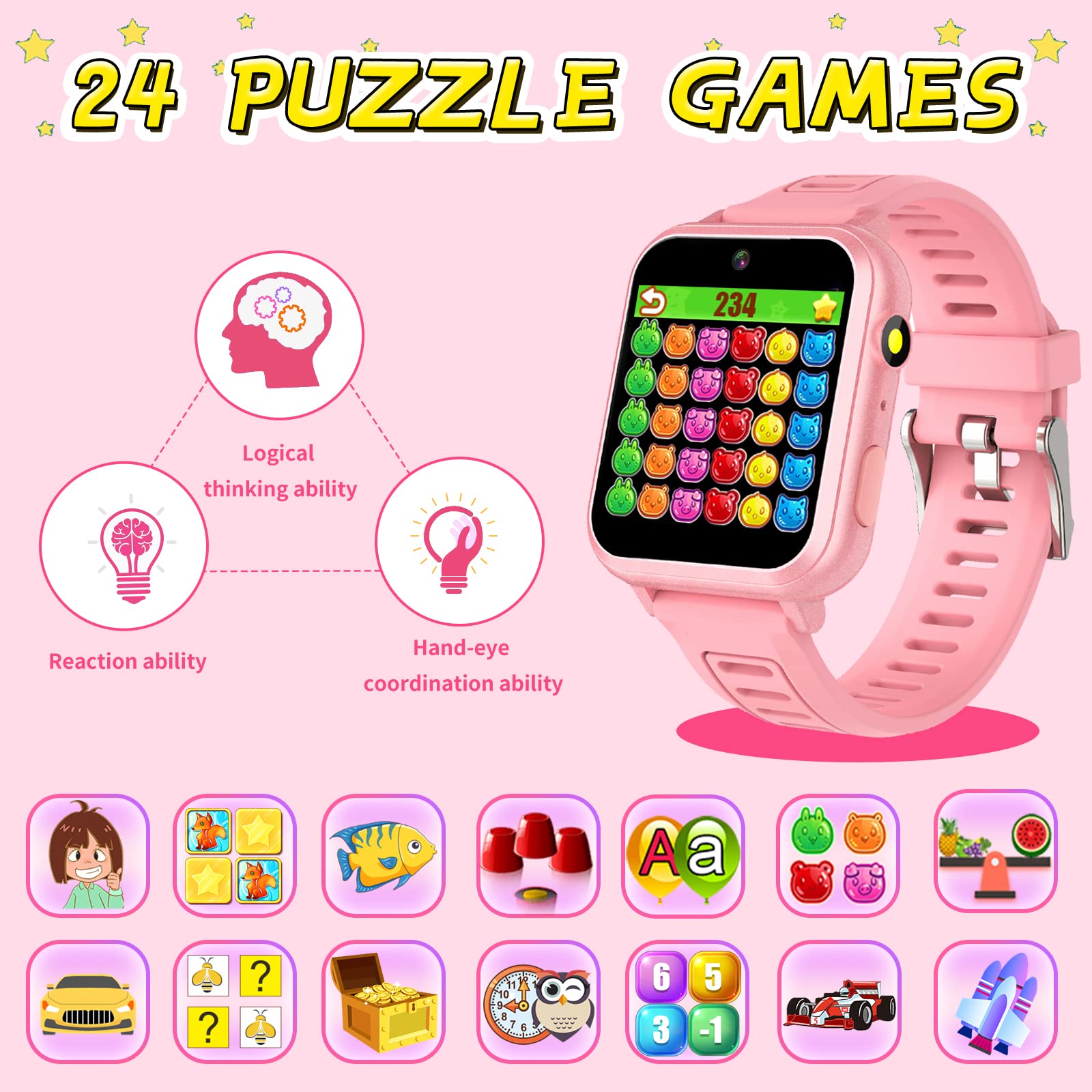 Foto 4 pulgar | Reloj Inteligente Vakzovy Para Niños De 4 A 12 Años, 24 Juegos, Cámara Hd, Música - Venta Internacional.