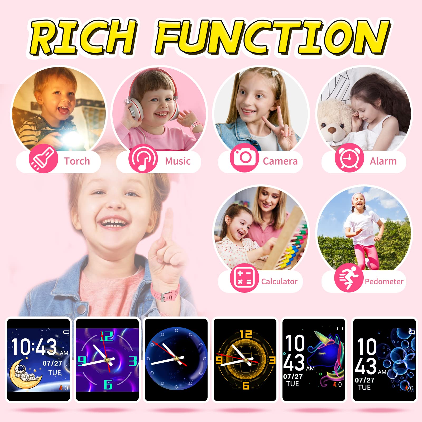 Foto 6 pulgar | Reloj Inteligente Vakzovy Para Niños De 4 A 12 Años, 24 Juegos, Cámara Hd, Música - Venta Internacional.