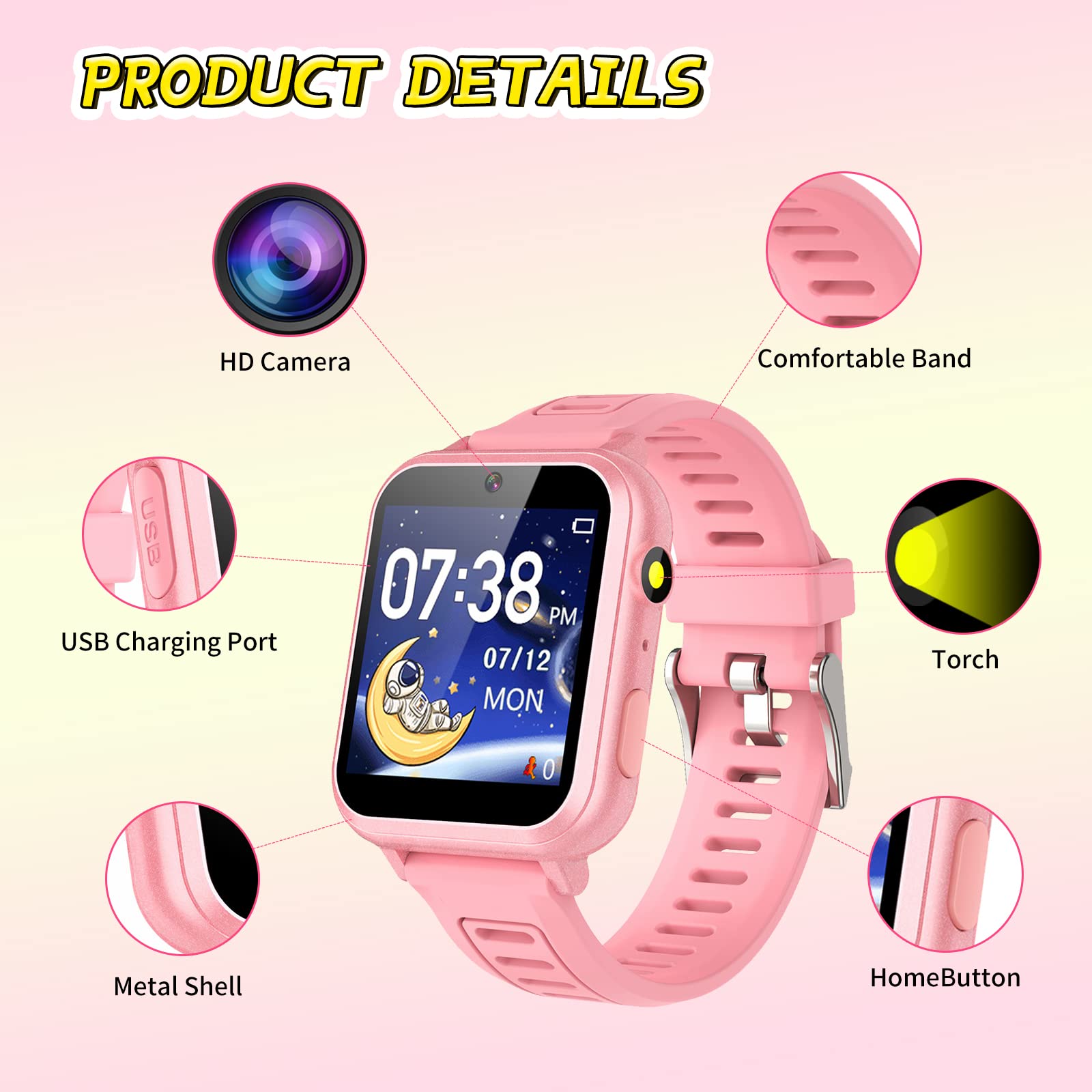 Foto 8 pulgar | Reloj Inteligente Vakzovy Para Niños De 4 A 12 Años, 24 Juegos, Cámara Hd, Música - Venta Internacional.