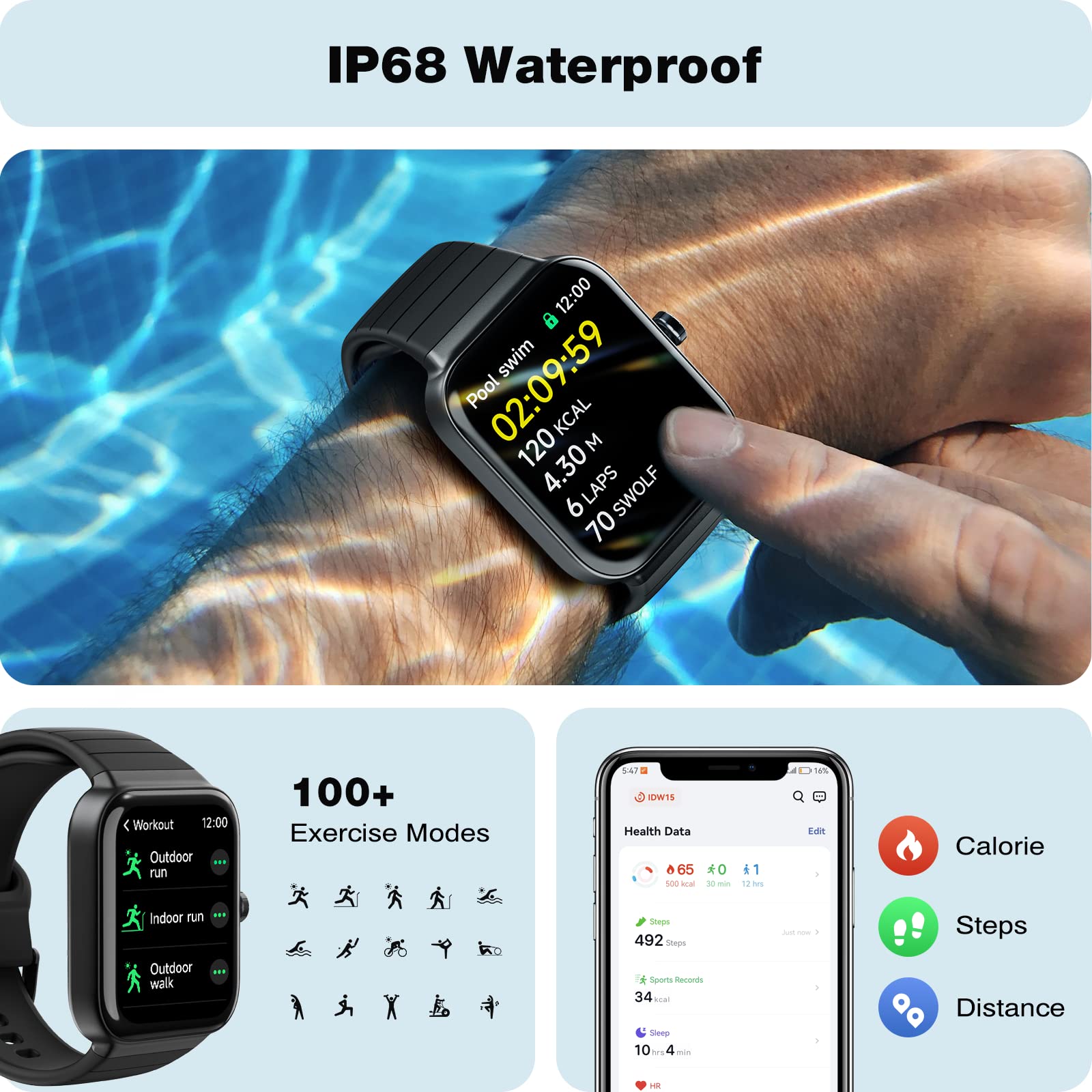 Foto 6 pulgar | Reloj Inteligente Fitpolo con Pantalla Táctil Bluetooth Alexa IP68 de 1,8 Pulgadas - Venta Internacional