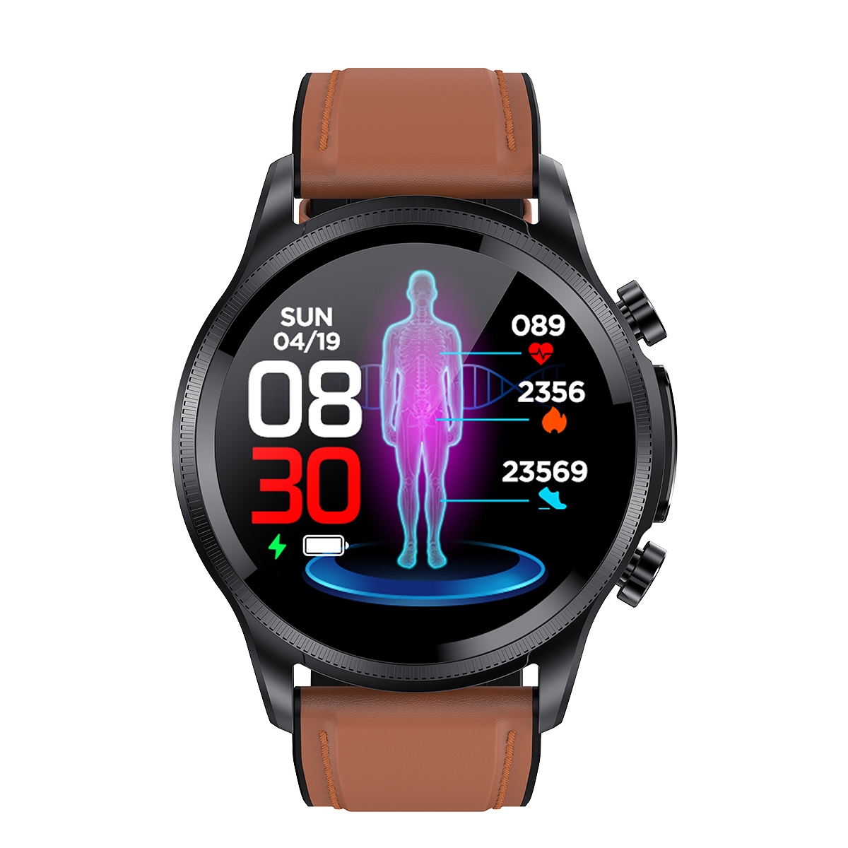 Foto 3 pulgar | Smart Watch Hd E 400 Correa De Piel De 1,39 Pulgadas Con Ecg Marrón - Venta Internacional.