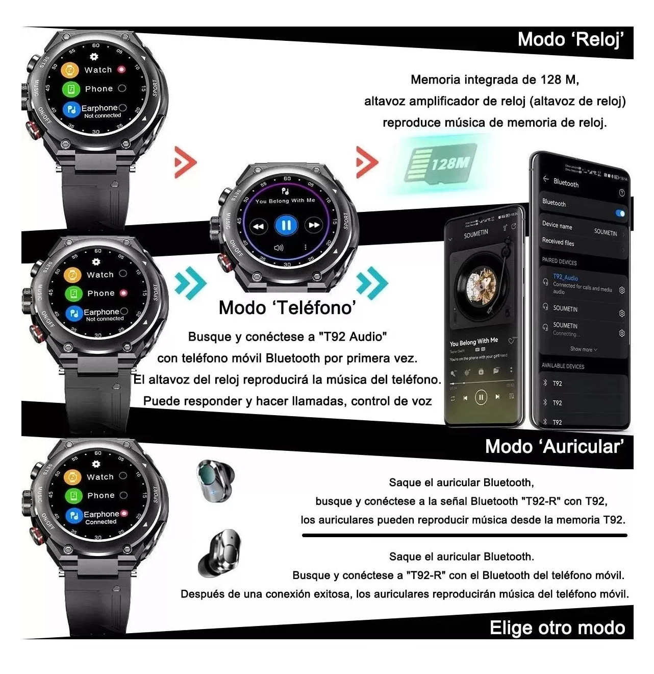 Foto 3 pulgar | Reloj Inteligente con Audífonos Bluetooth Rastreador Fitness