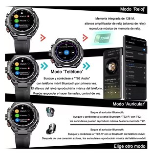 Foto 2 | Reloj Inteligente con Audífonos Bluetooth Rastreador Fitness