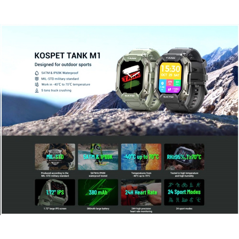 Foto 7 pulgar | Reloj Inteligente Kospet Tank Outdoor Bluetooth 5.0 5atm Resistente Al Agua - Venta Internacional.