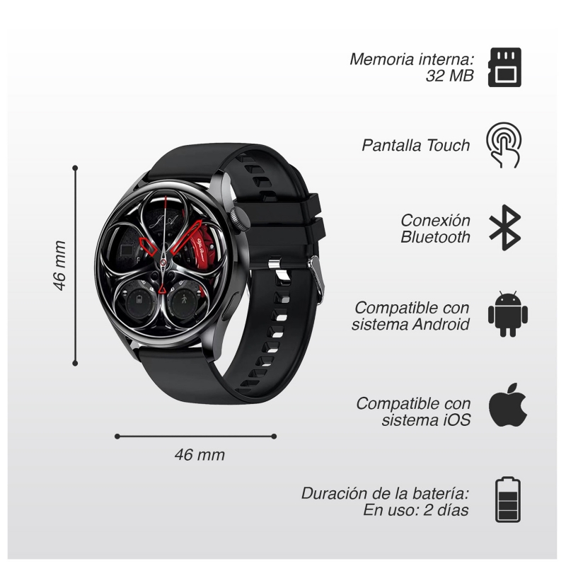 Foto 3 pulgar | Reloj Inteligente Smartwatch Qs9 Redondo Negro - Venta Internacional.