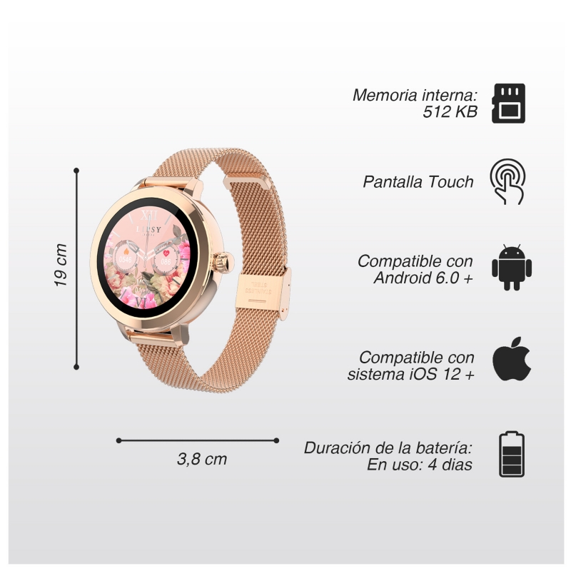 Foto 4 | Smartwatch Sb1155h Rosé Tft Con Pantalla Táctil Completa, Color Rosa - Venta Internacional.