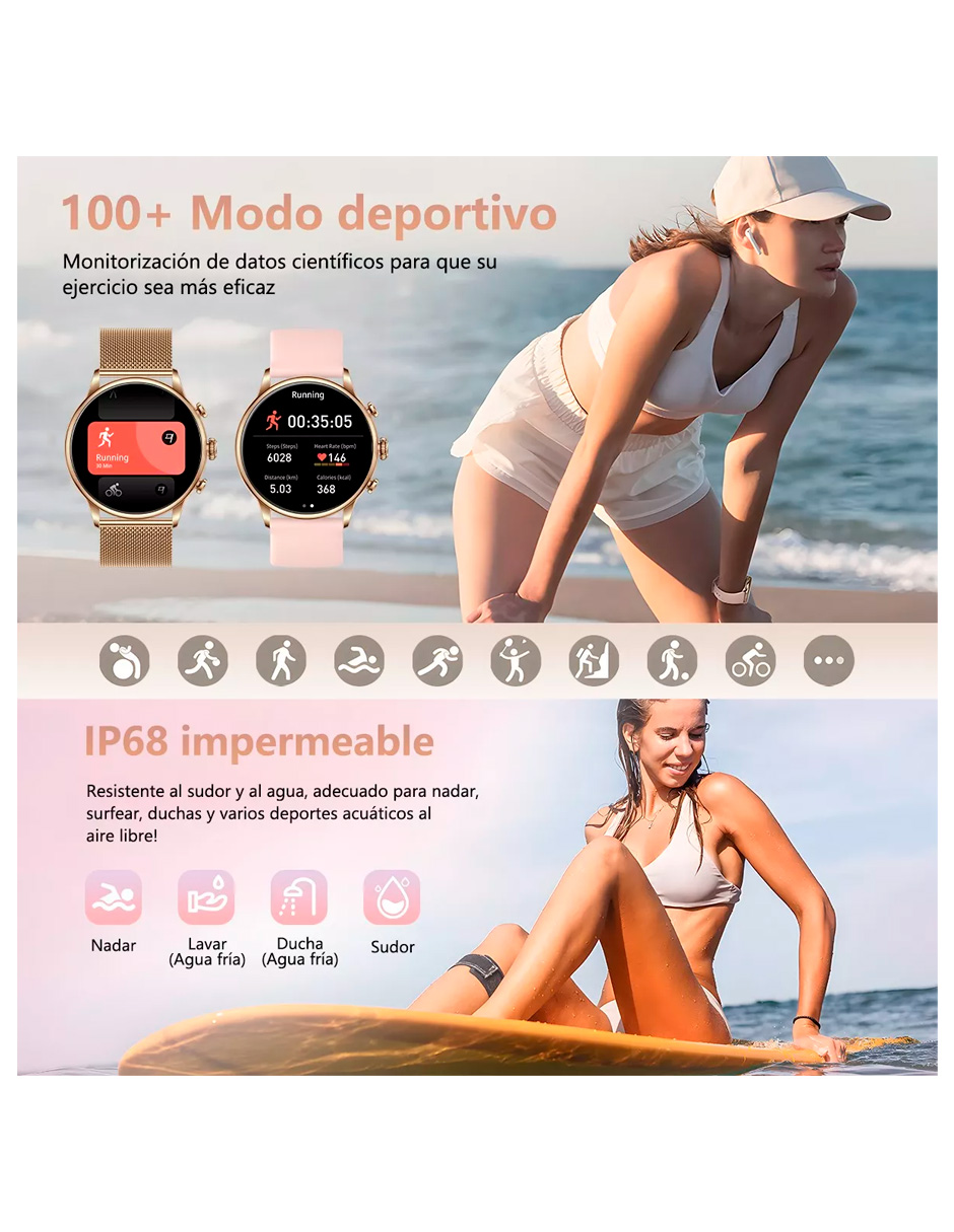 Foto 8 pulgar | Reloj Smartwatch Petukita Box Dorado para Mujer