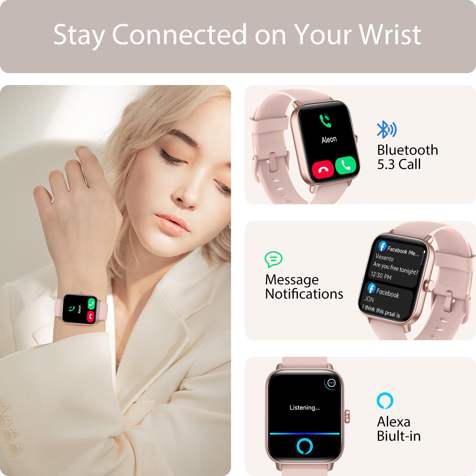 Foto 3 pulgar | Reloj Inteligente Tensky para Mujer con Alexa y Bluetooth Call De 1.8 Pulgadas - Venta Internacional