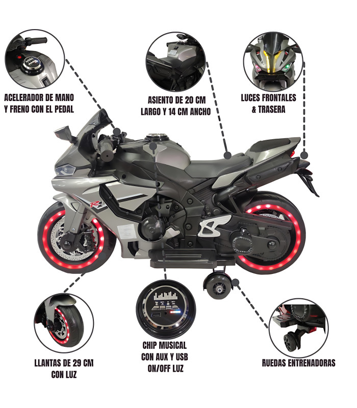 Foto 3 pulgar | Motocicleta Montable Eléctrica Tres Ruedas Luz Led 12v Generica color Gris