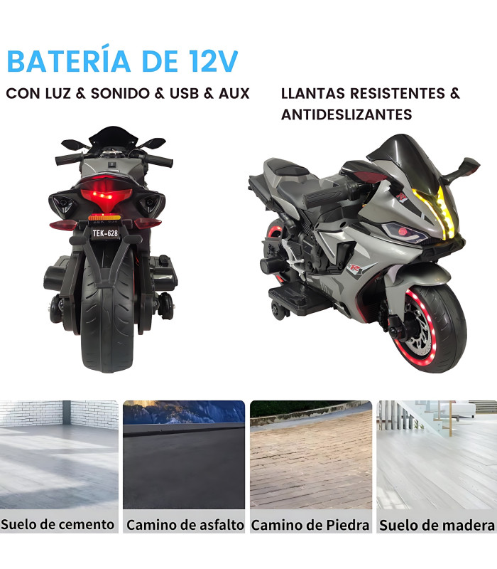 Foto 4 pulgar | Motocicleta Montable Eléctrica Tres Ruedas Luz Led 12v Generica color Gris