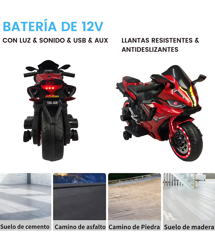 Foto 4 pulgar | Motocicleta Montable Eléctrica Tres Ruedas Luz Led 12v Generica color Rojo