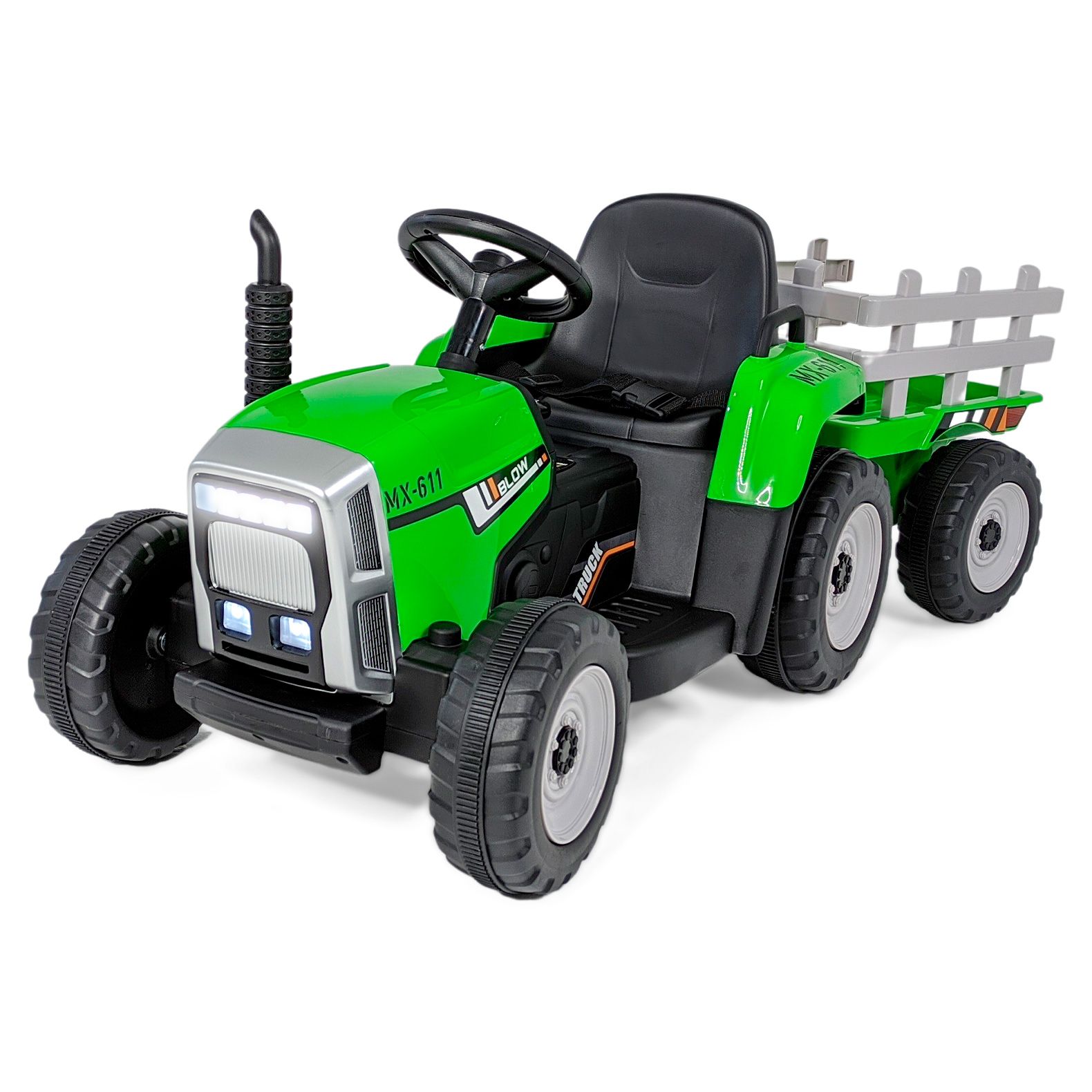 Tractor Montable Eléctrico Little Monkey 12V Remolque 8km color Verde