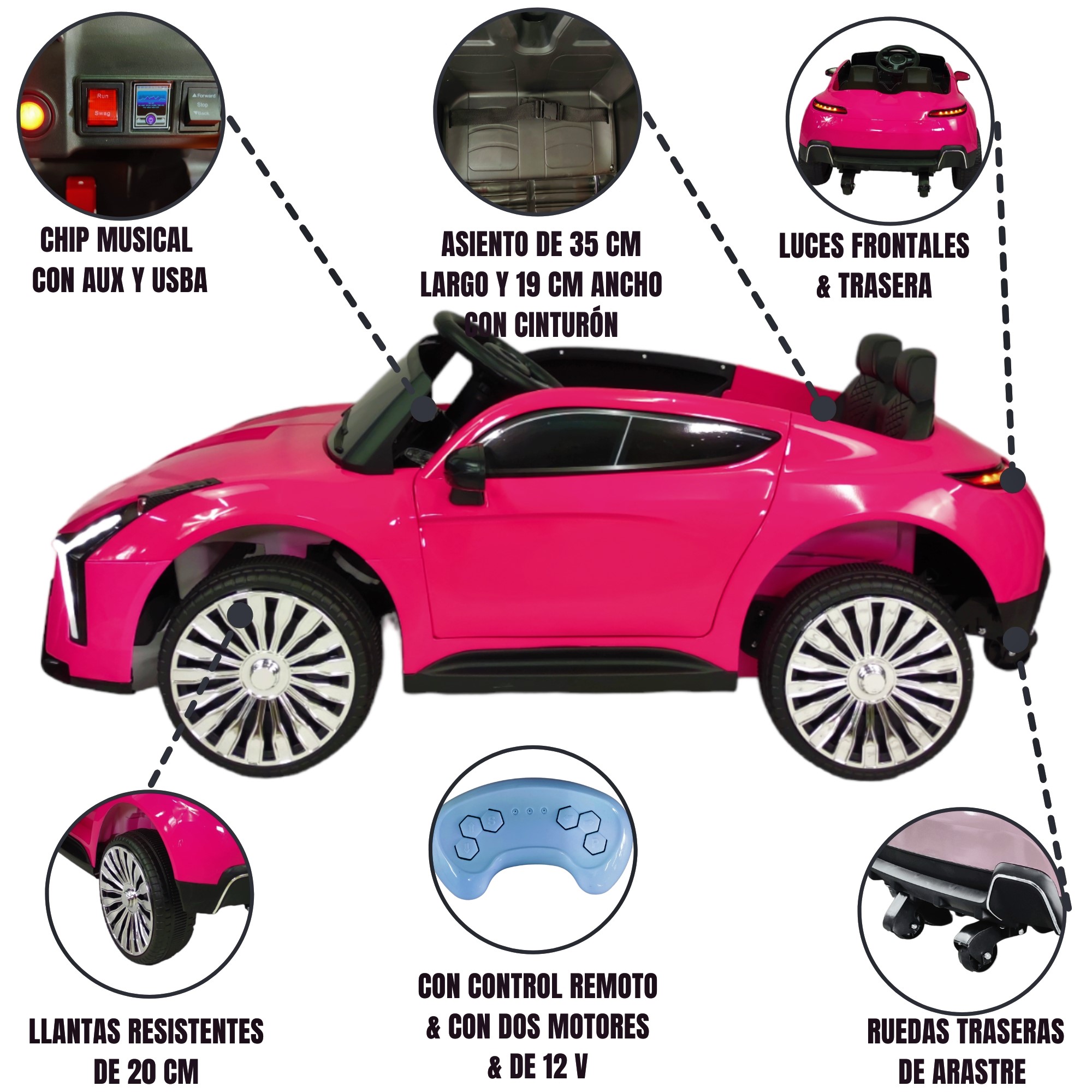 Foto 2 | Carro Montable Eléctrico para Niños TEK-698-ROSA Control Remoto Luz