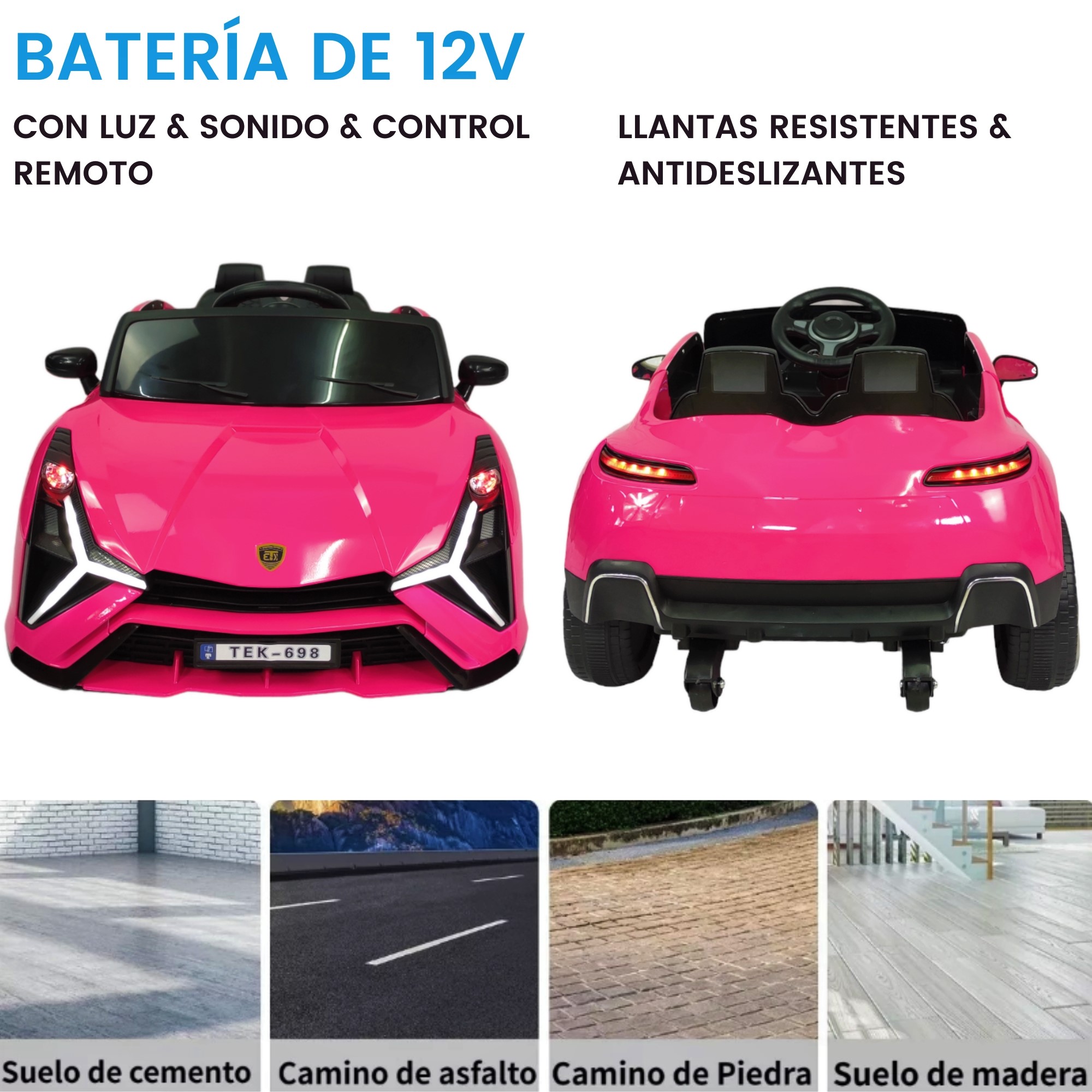 Foto 4 pulgar | Carro Montable Eléctrico para Niños TEK-698-ROSA Control Remoto Luz