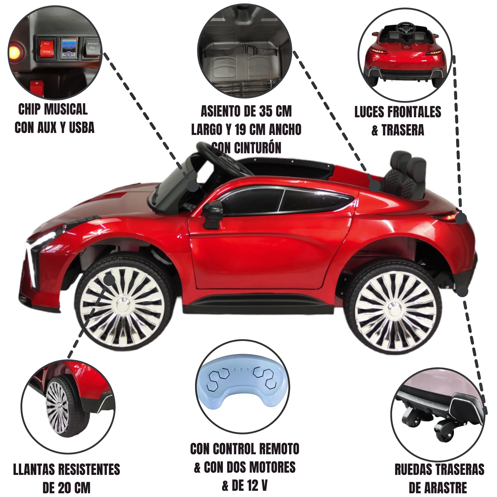 Foto 3 pulgar | Carro Montable Eléctrico para Niños TEK-698-ROJO Control Remoto Luz