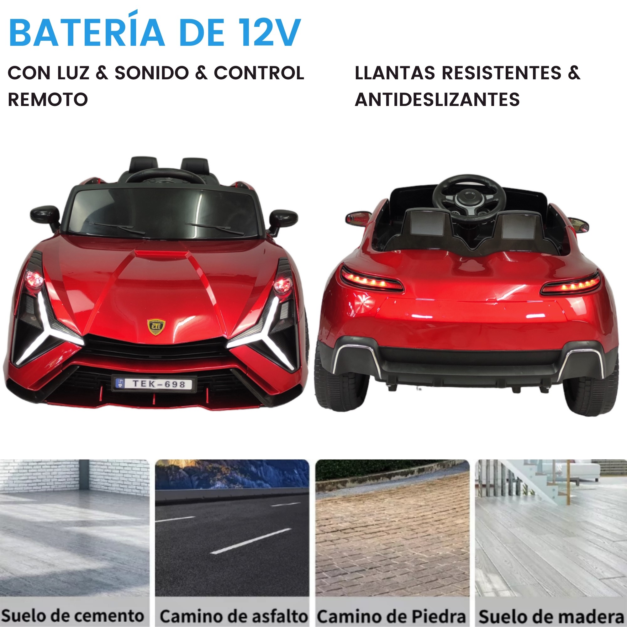 Foto 4 pulgar | Carro Montable Eléctrico para Niños TEK-698-ROJO Control Remoto Luz