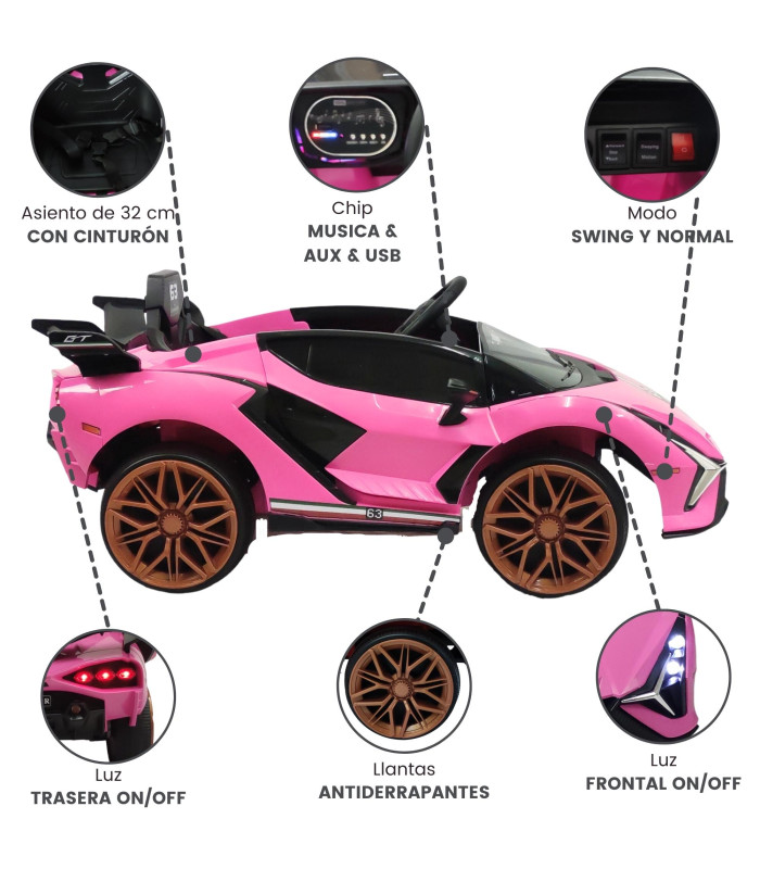 Foto 2 | Carro Electrico Para Niños Con Control Remoto 12v Lambo Rosa