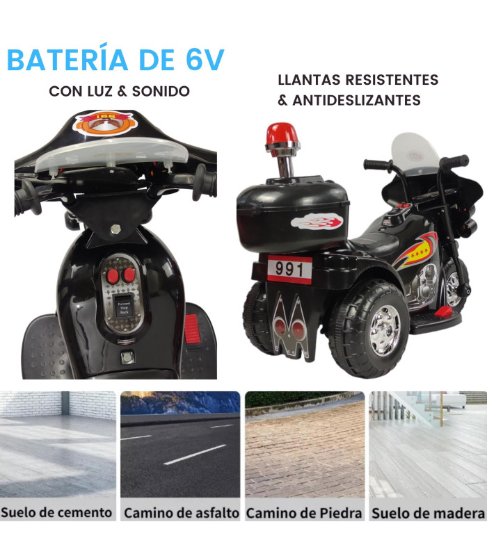 Foto 4 pulgar | Motocicleta Montable Eléctrica Tek Sonido Luz Led 6v color Negro