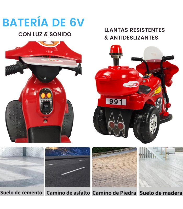 Foto 3 | Motocicleta Montable Eléctrica Tek Sonido Luz Led 6v color Rojo