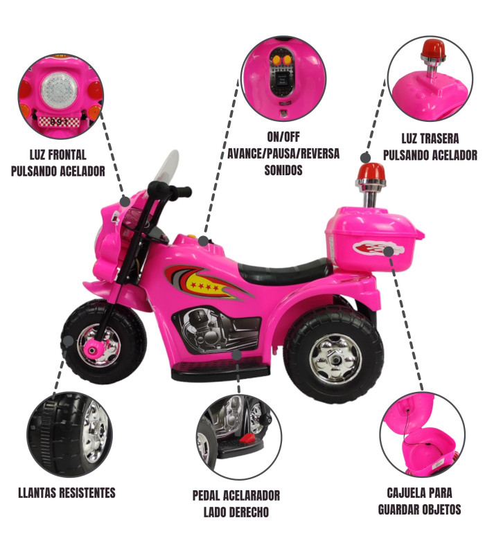 Foto 3 pulgar | Motocicleta Montable Eléctrica Tek Sonido Luz Led 6v color Rosa