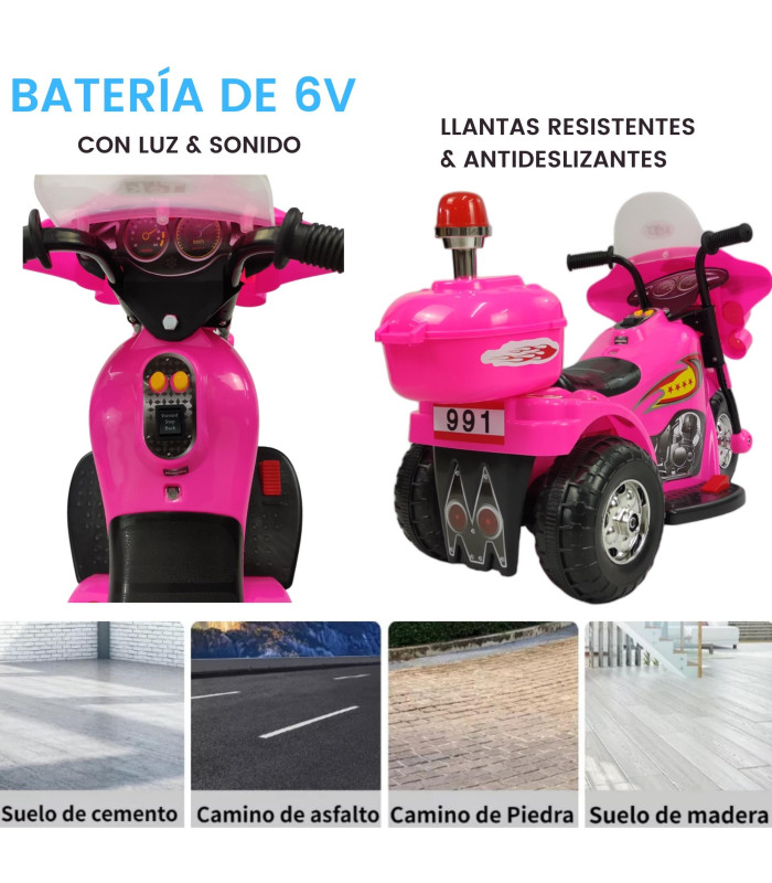 Foto 4 pulgar | Motocicleta Montable Eléctrica Tek Sonido Luz Led 6v color Rosa