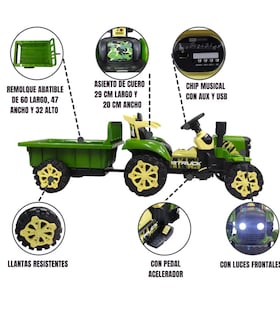 Foto 2 | Tractor Montable Electrico Con Remolque Control Remoto Verde