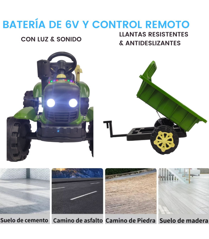 Foto 4 | Tractor Montable Electrico Con Remolque Control Remoto Verde