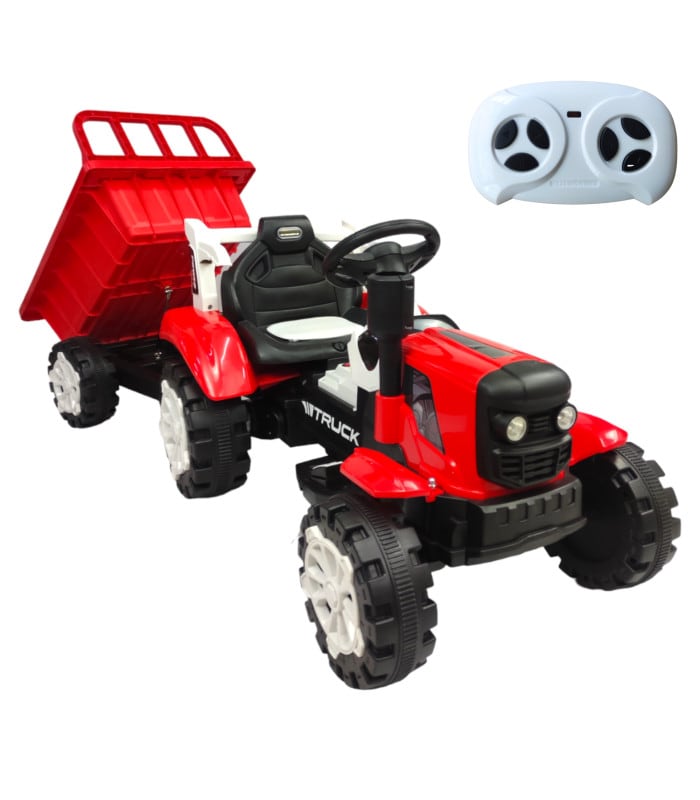 Tractor Montable Electrico Con Remolque Control Remoto Rojo $5,500