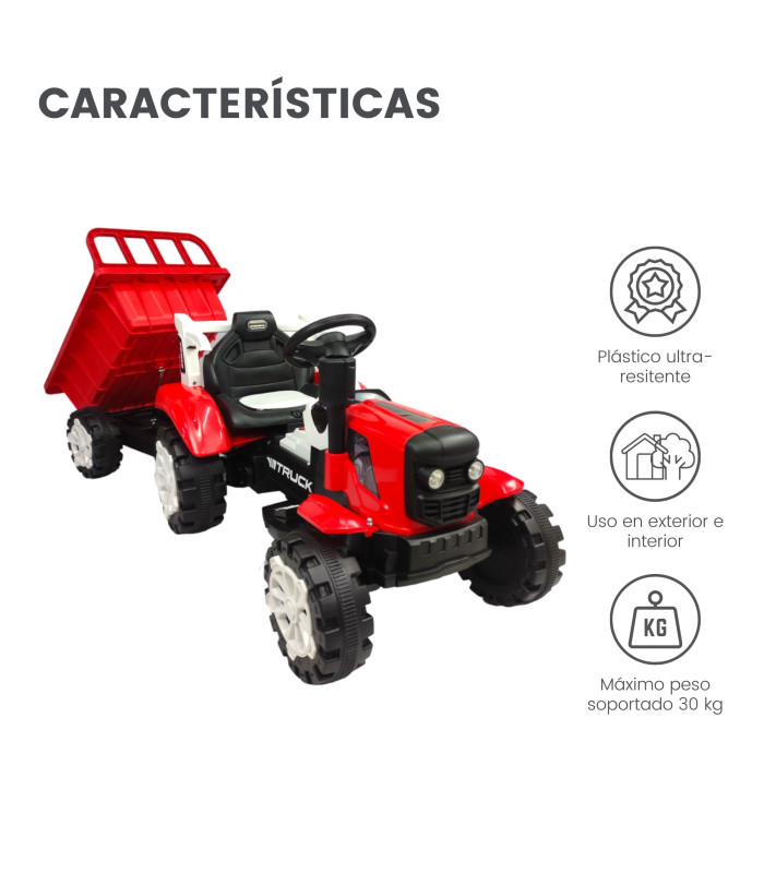 Foto 4 pulgar | Tractor Montable Electrico Con Remolque Control Remoto Rojo