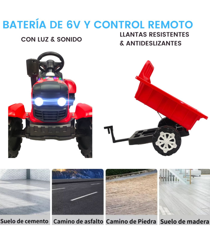 Foto 4 | Tractor Montable Electrico Con Remolque Control Remoto Rojo